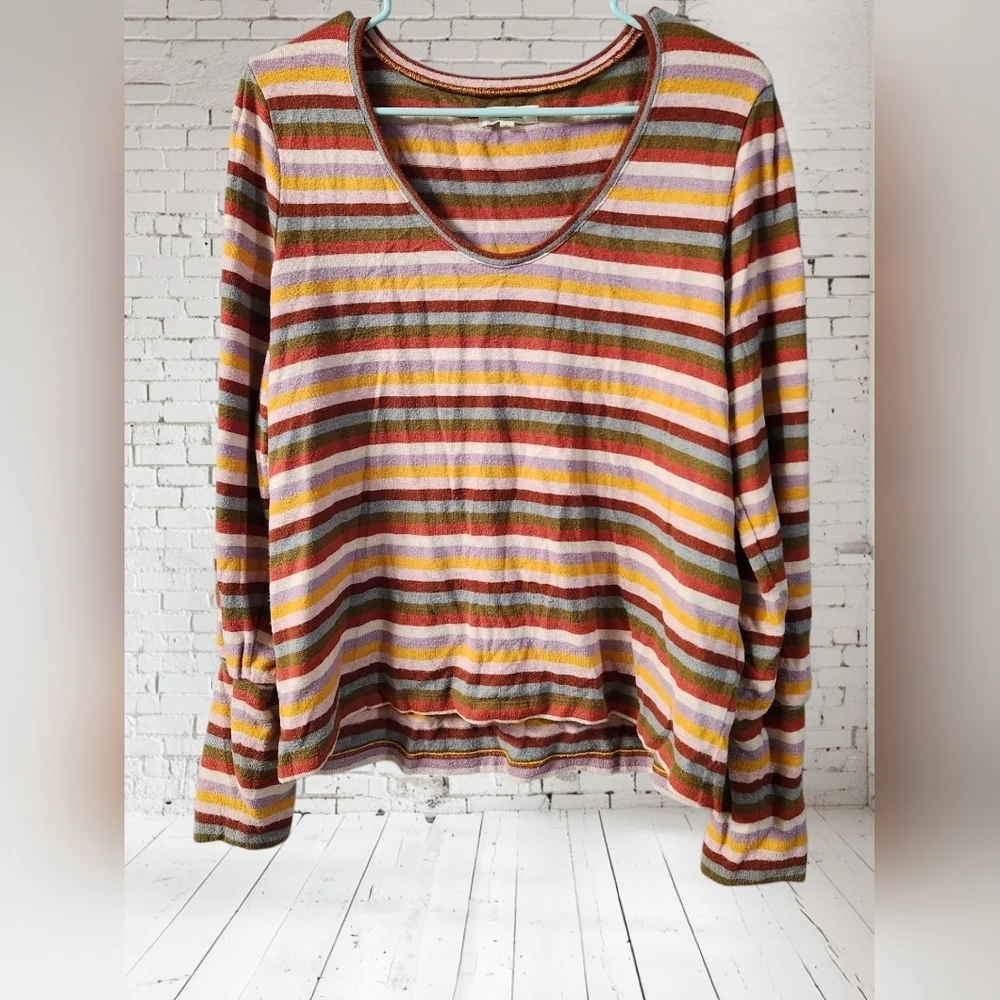 Madewell Striped Puff Sleeve Scoop Neck Knit Top Sz XL